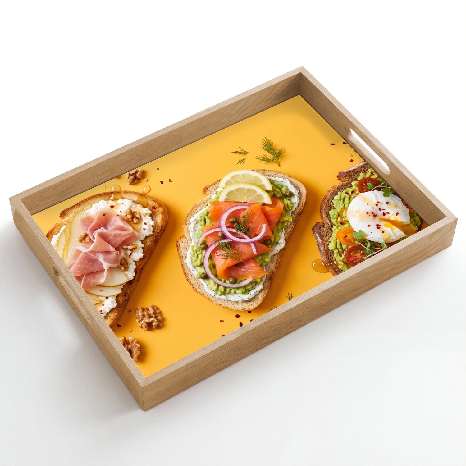Dienblad hout 50x35 cm - Schootdienblad - Eten - Brood - Ontbijt - Modern - Kleurrijk - Borrelplank rechthoek - Plateau dienbladen