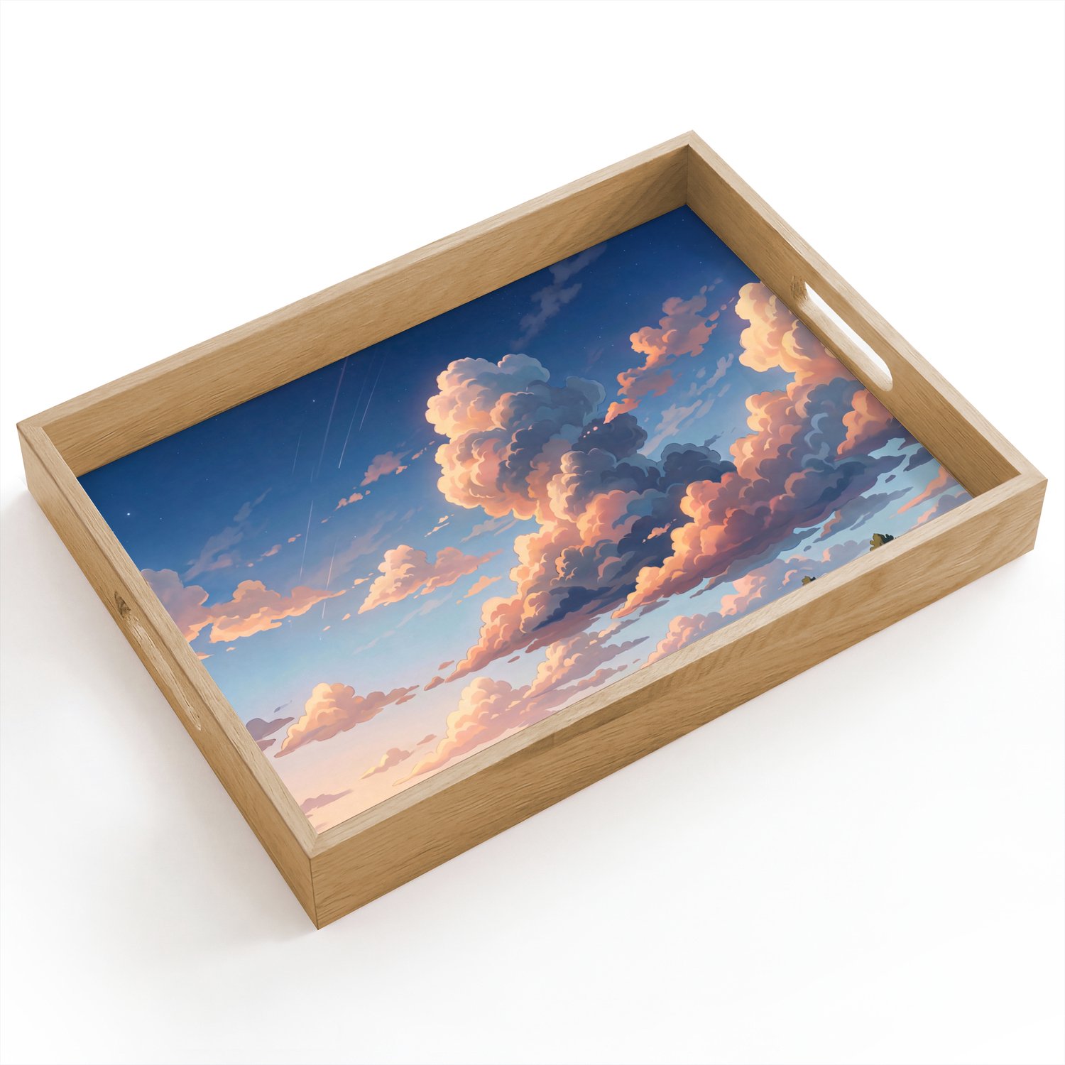 Dienblad hout 40x30 cm - Schootdienblad - Wolken - Daghemel - Natuur - Illustratie - Oranje - Borrelplank rechthoek - Plateau dienbladen