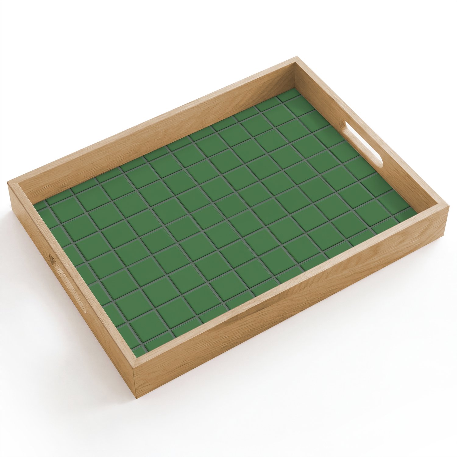Dienblad hout 40x30 cm - Schootdienblad - Patroon - Tegels - Groen - Borrelplank rechthoek - Plateau dienbladen