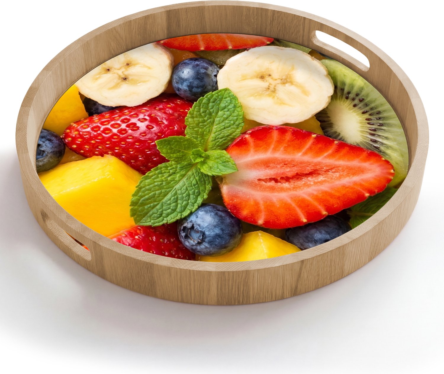 Dienblad rond 50x50 cm - Schootdienblad hout - Fruit - Plakjes - Eten - Kleurrijk - Borrelplank rechthoek - Plateau houten dienbladen