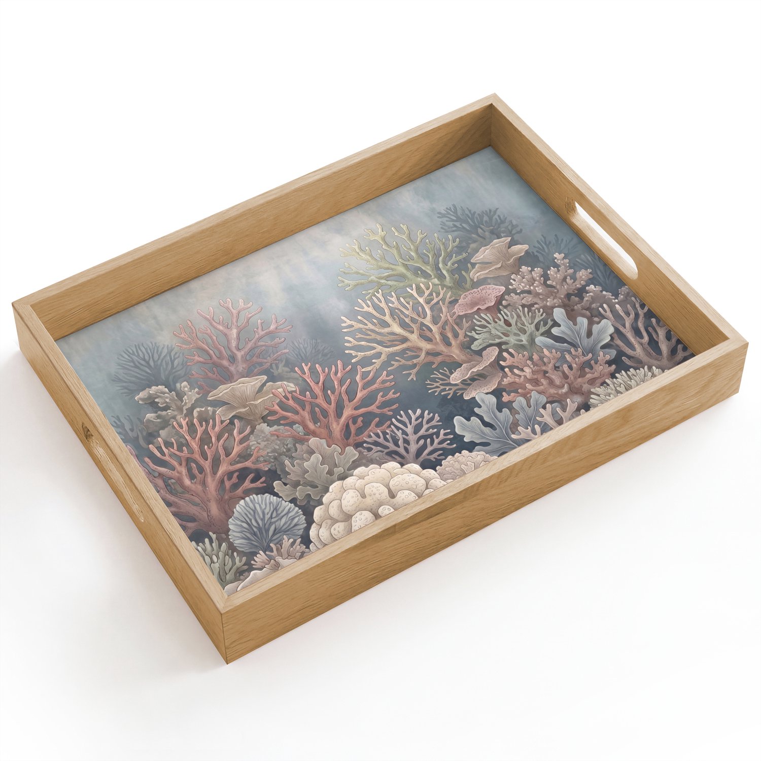 Dienblad hout 40x30 cm - Schootdienblad - Koraal - Zeeleven - Onderwater - Illustratie - Natuur - Borrelplank rechthoek - Plateau dienbladen