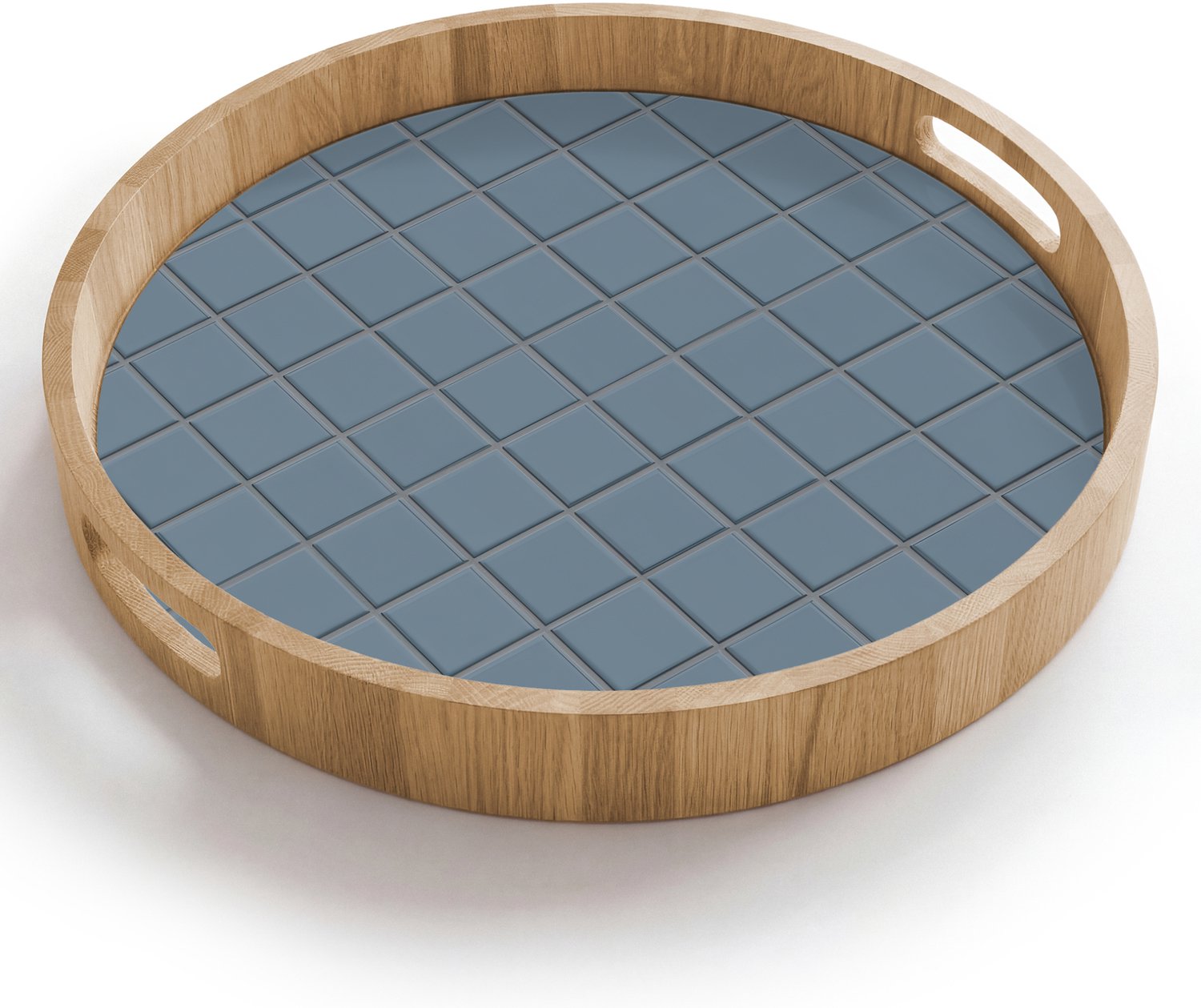 Dienblad rond 40x40 cm - Schootdienblad hout - Patroon - Tegel - Blauwgrijs - Borrelplank rechthoek - Plateau houten dienbladen