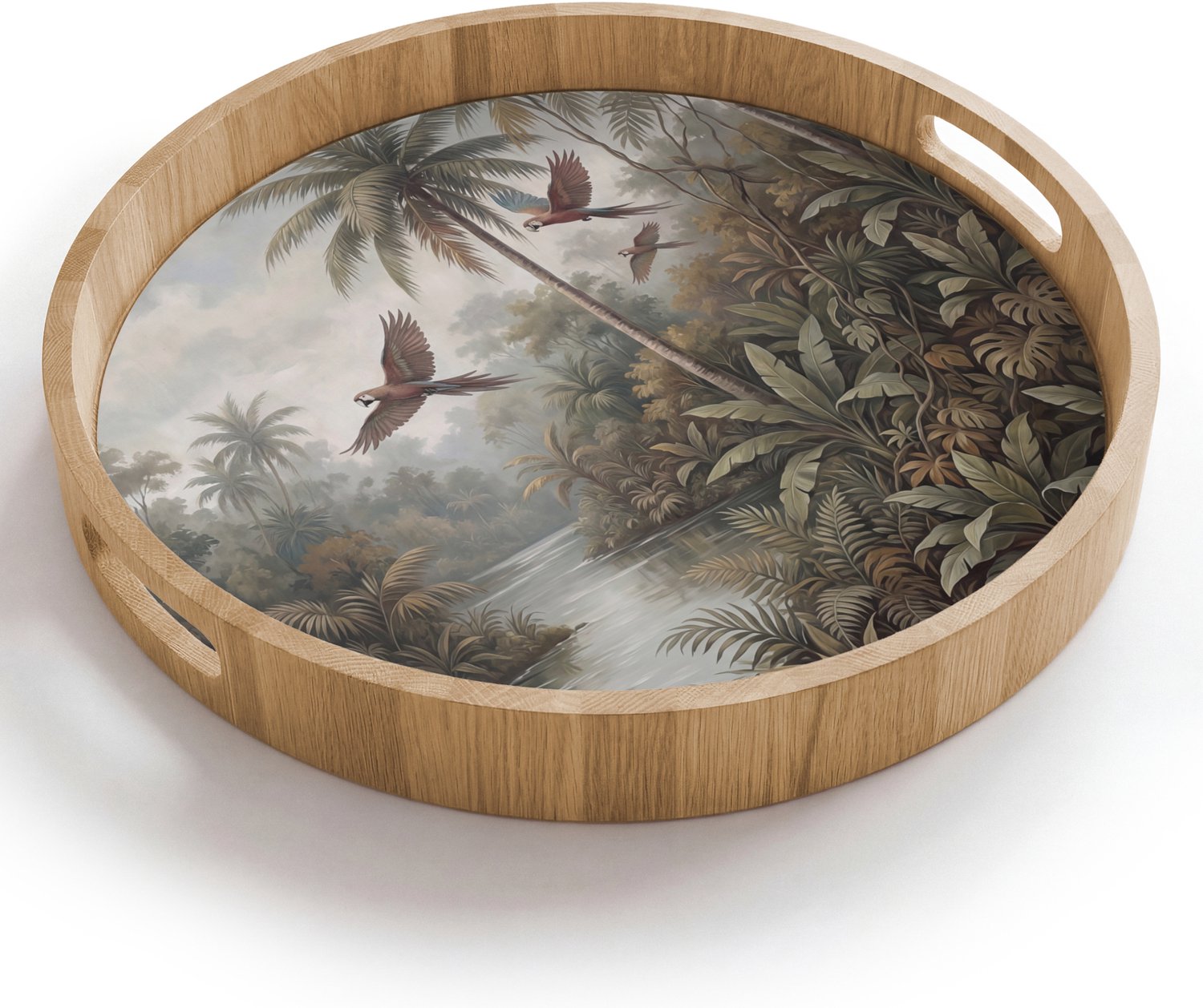 Dienblad rond 40x40 cm - Schootdienblad hout - Vogel - Vliegend - Tropisch - Landschap - Klassiek - Borrelplank rechthoek - Plateau houten dienbladen