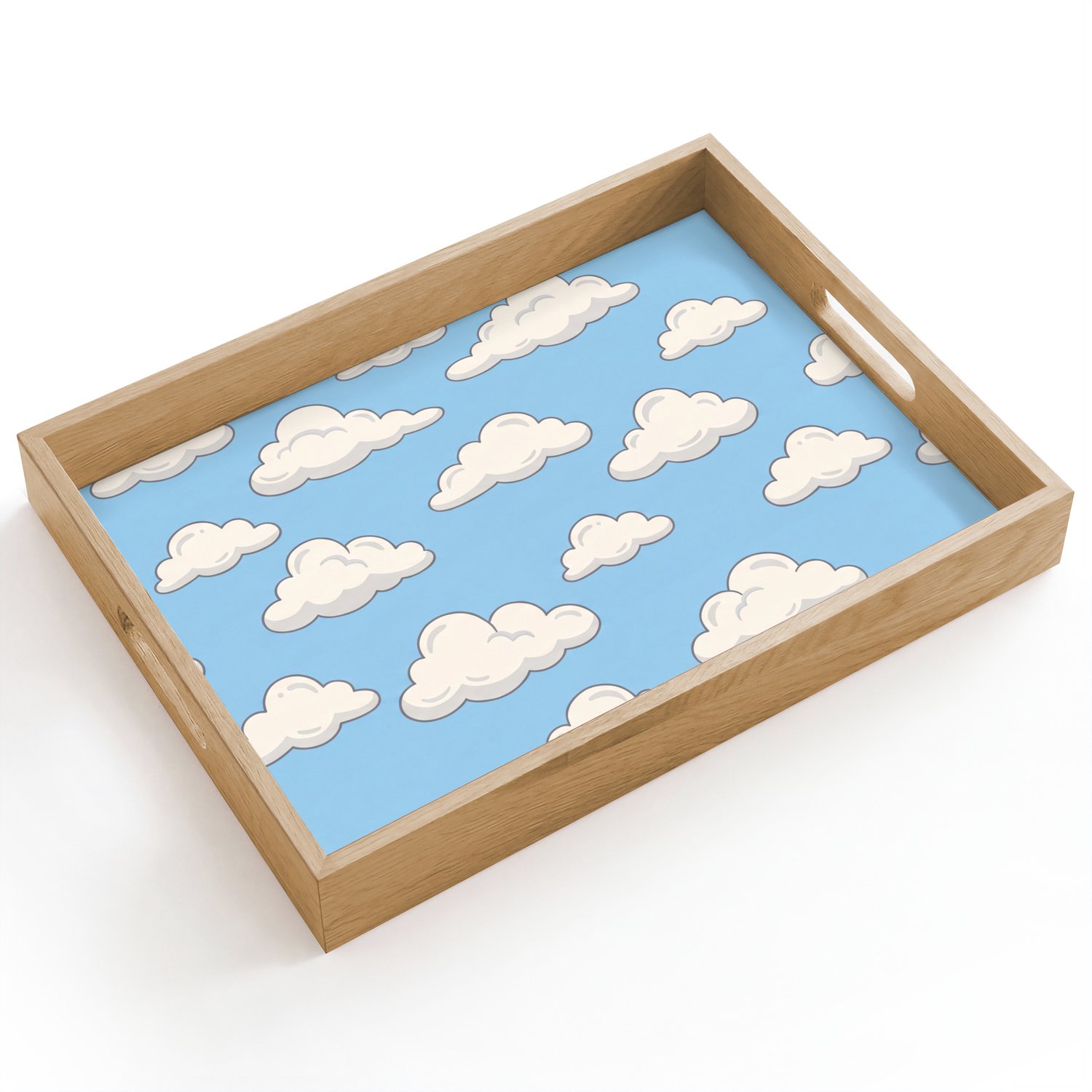 Dienblad hout 40x30 cm - Schootdienblad - Wolk - Cartoon - Lucht - Blauw - Wit - Borrelplank rechthoek - Plateau dienbladen