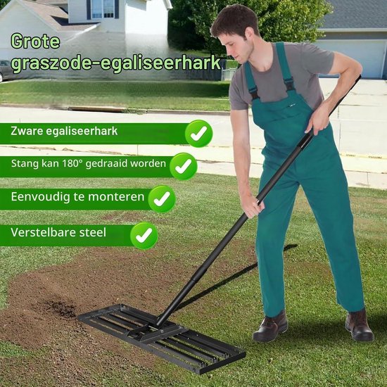 Gazon Nivelleringshark - Roestvrij Staal - 86 x 24 cm - Verstelbare Handgreep - Voor Tuinieren — afbeelding 2