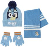 Bluey Winterset Kinderen - Muts, Sjaal en Handschoenen - Wintermuts met Pompon - Lichtblauw - One Size