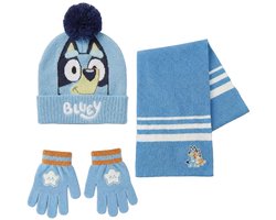 Bluey Winterset Kinderen - Muts, Sjaal en Handschoenen - Wintermuts met Pompon - Lichtblauw - One Size