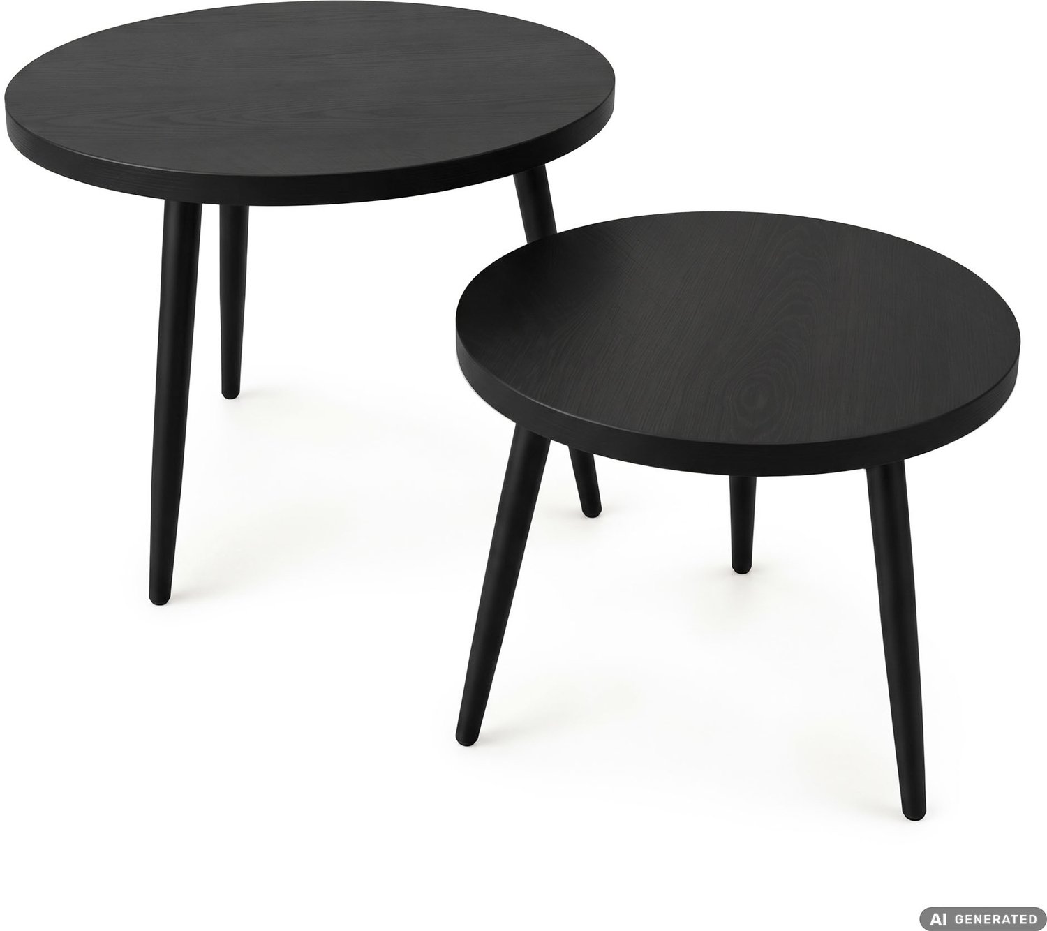 Akord Set van 2 Salontafels TWINO / Zwart / 52 cm / Rond / Zwarte Poten / 52 x 52 x 45 cm + 38 x 38 x 38 cm