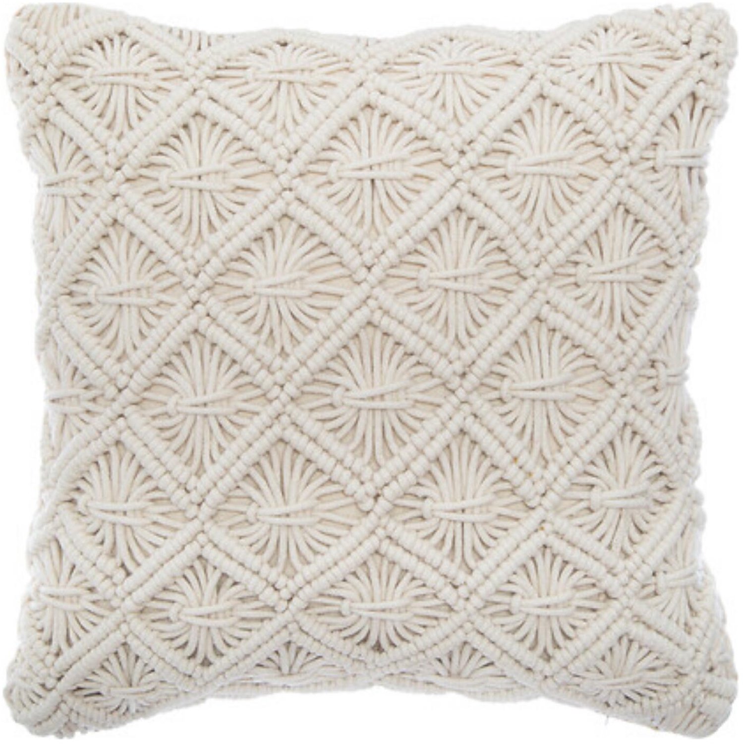 Atmosphera Macramé kussen met franjes 40x40cm beigekleurig Atmosphera Créateur d'intérieur