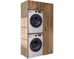 Roomart DUO-I Wasmachine Ombouwkast 112x205 cm - met Hoge Kast 45 - Eiken