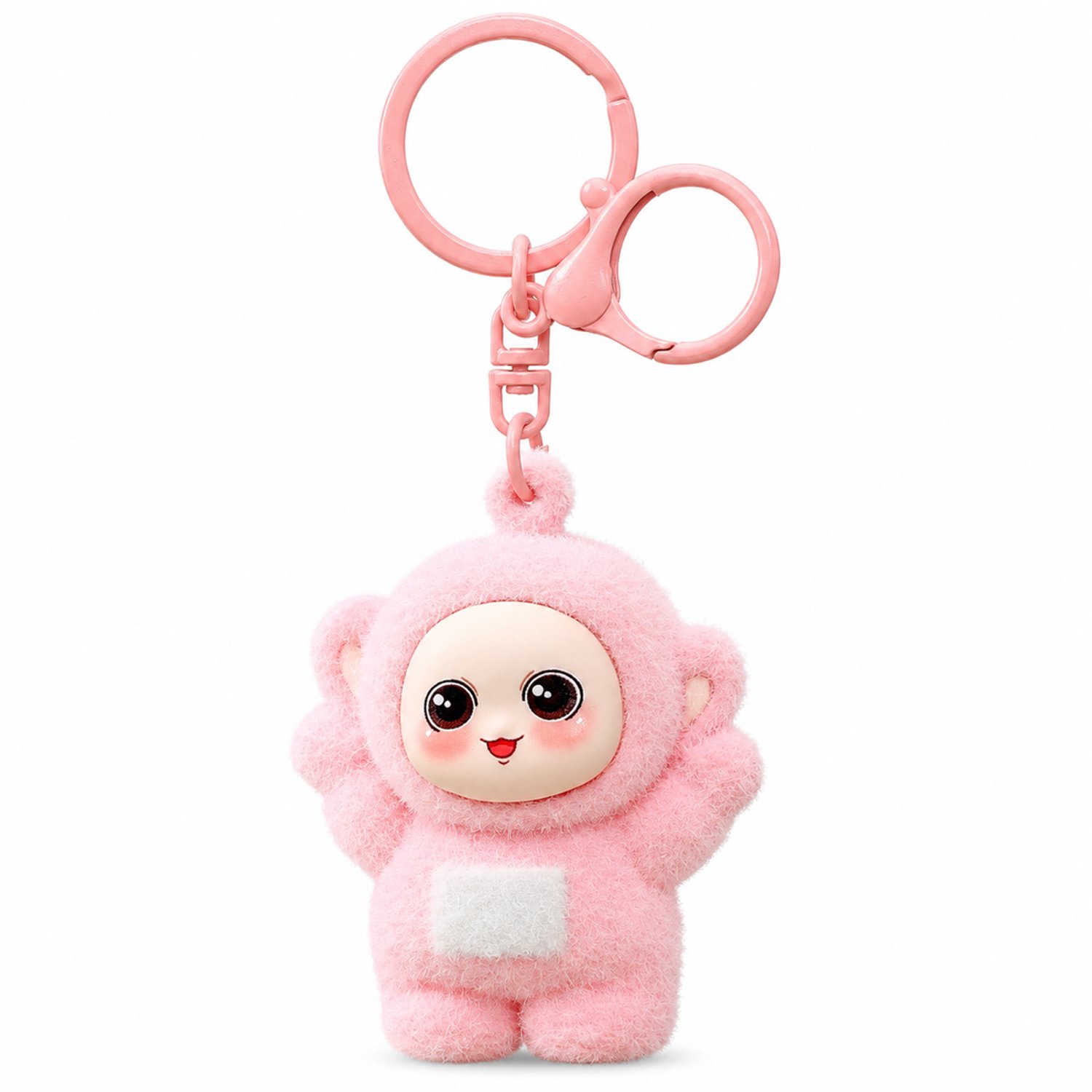 sleutelhanger met roze gevlokt PVC-figuurtje, sleutelring en karabijnsluiting - tashanger, individueel verpakt