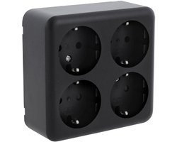 Q-Link Contactdoos - 4-voudig Opbouw Wandcontactdoos Met Randaarde - Kinderbeveiliging - Vierkant Design - Afmetingen 10 x 10 x 4,5 cm - Kleur Zwart - Geschikt Voor Montage Aan De Wand