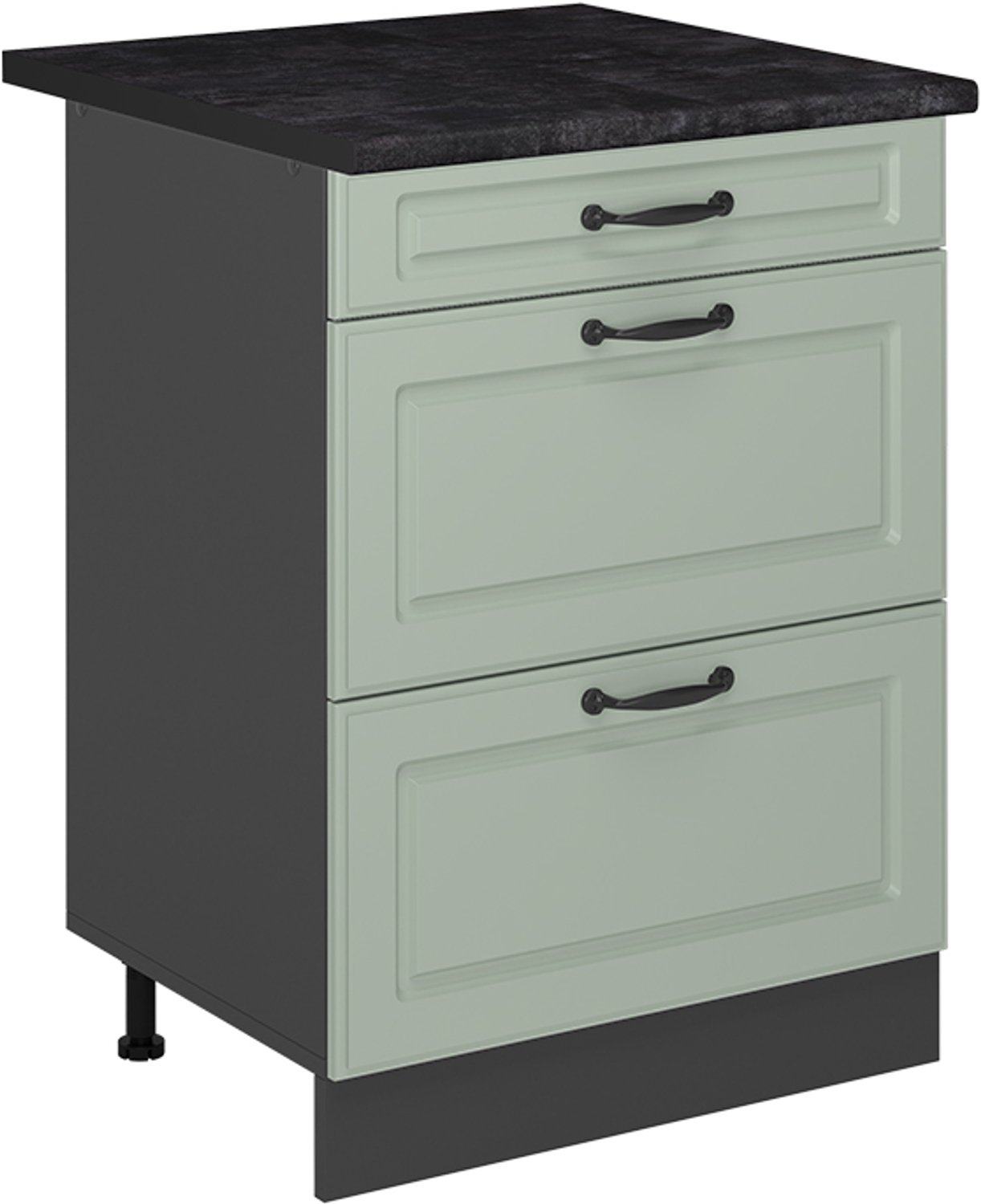 Vicco Keukenonderkast R-Line, Mint landelijk/Antraciet, 60 cm met laden antraciet werkblad