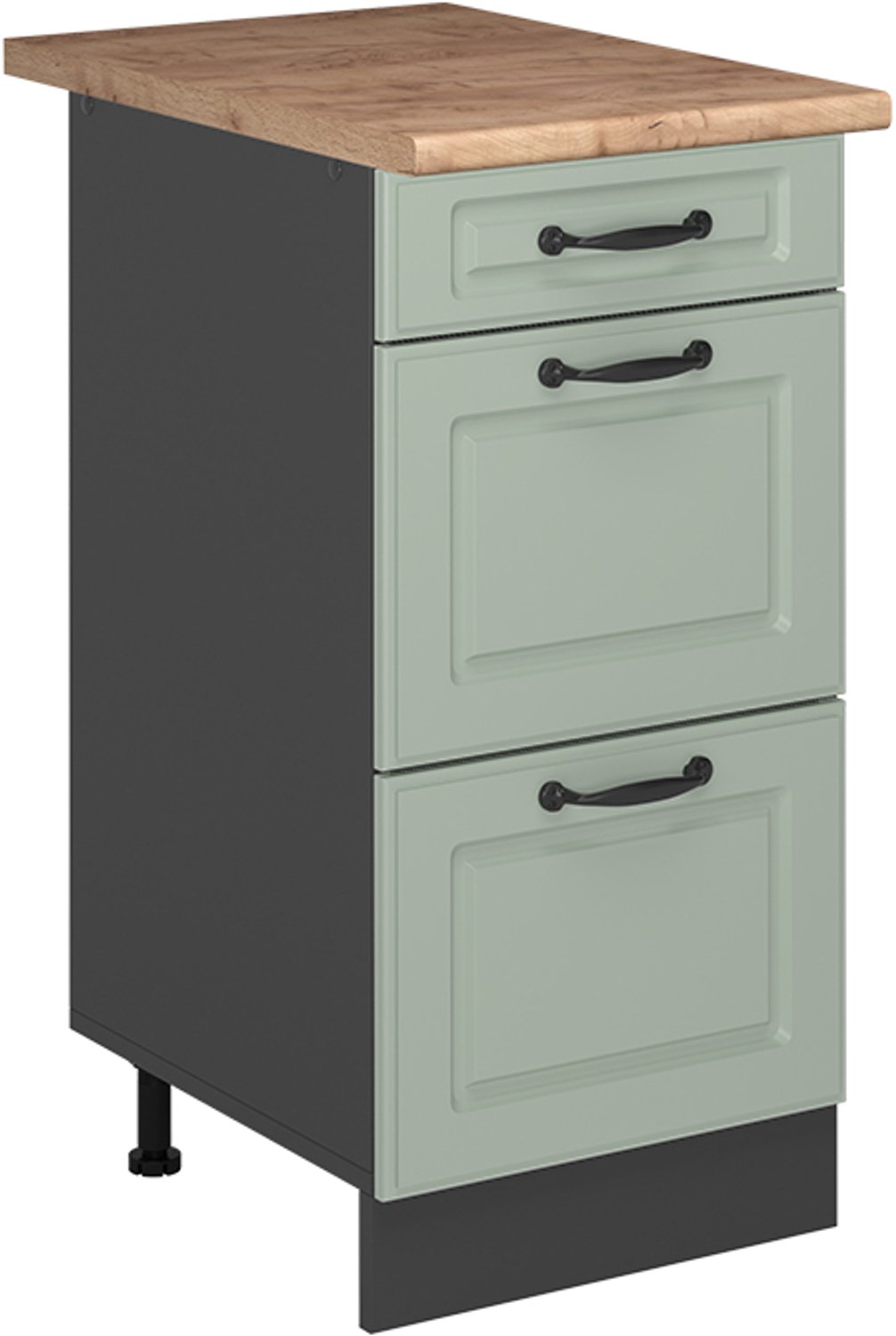 Vicco Keukenonderkast R-Line, Mint landelijk/Antraciet, 40 cm met laden goudkleurig eiken werkblad