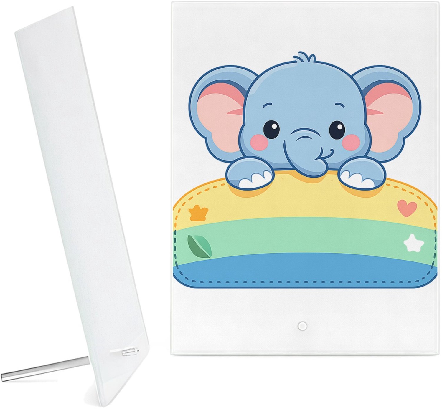 Mr Cadeautjes Glazen fotopaneel Een vrolijke dier-mascotte die half uit een naamplaatje stee - 15 x 20 cm, staand - glas, decoratie, wanddecoratie | cadeau Wit