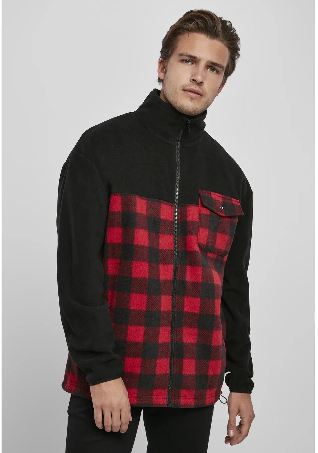 Urban Classics Jacket -4XL- Patterned Polar Fleece Zwart