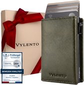 Vylento Expedition - Premium Pasjeshouder Uitschuifbaar - RFID Kaarthouder Portemonnee Mannen & Vrouwen - 12 Pasjes - Muntvak met Rits en Geldvak - Inclusief Luxe Cadeaubox - Olijf Groen