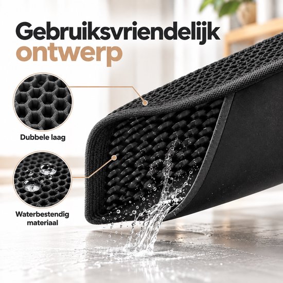 BOTC Kattenbakmat XL - Dubbellaags - 60x45 cm - Waterdicht - Urinebestendige Opvangmat - 1 stuk - Zwart