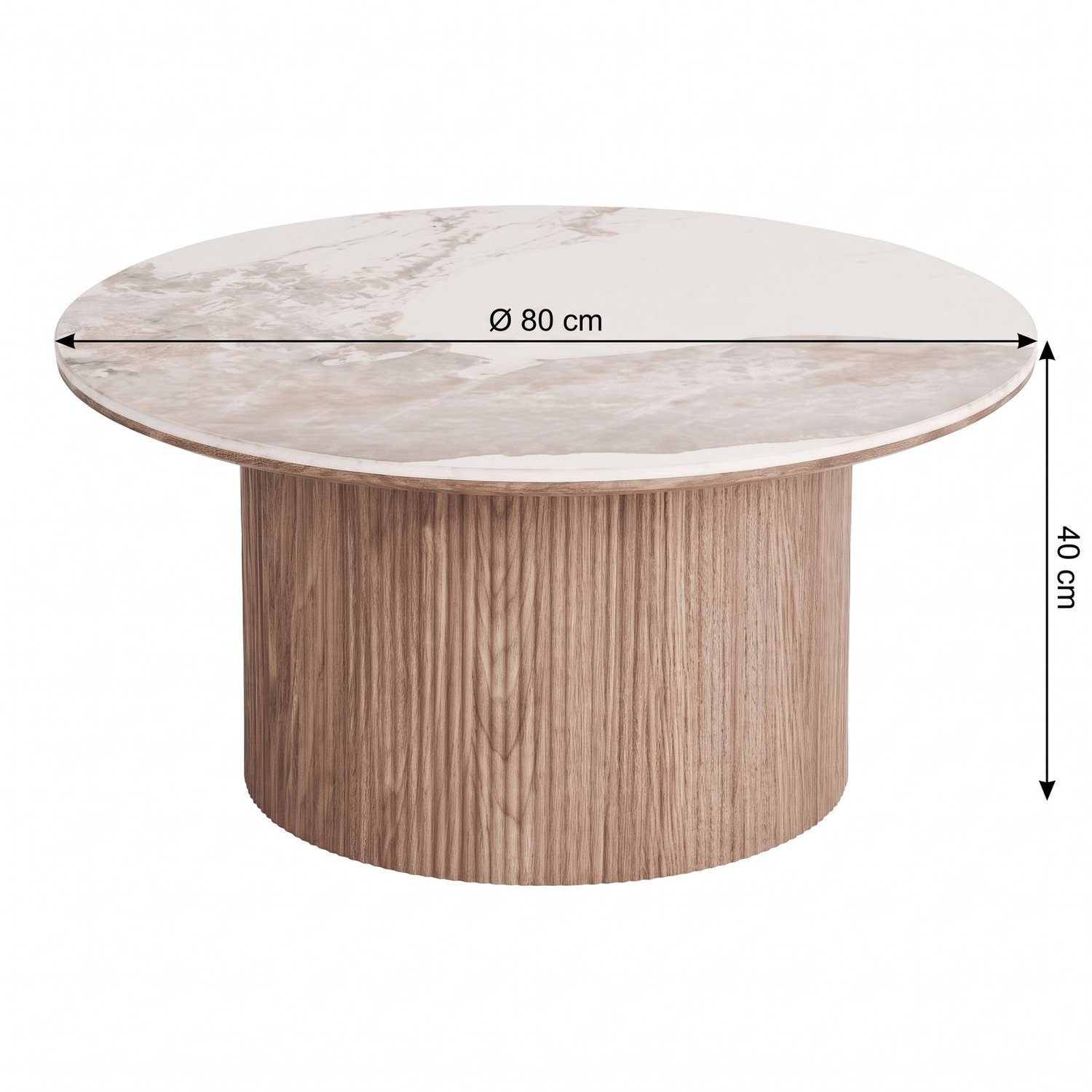 House Nordic Minamata salontafel Ø80cm, keramisch tafelblad wit, donkerbruin.