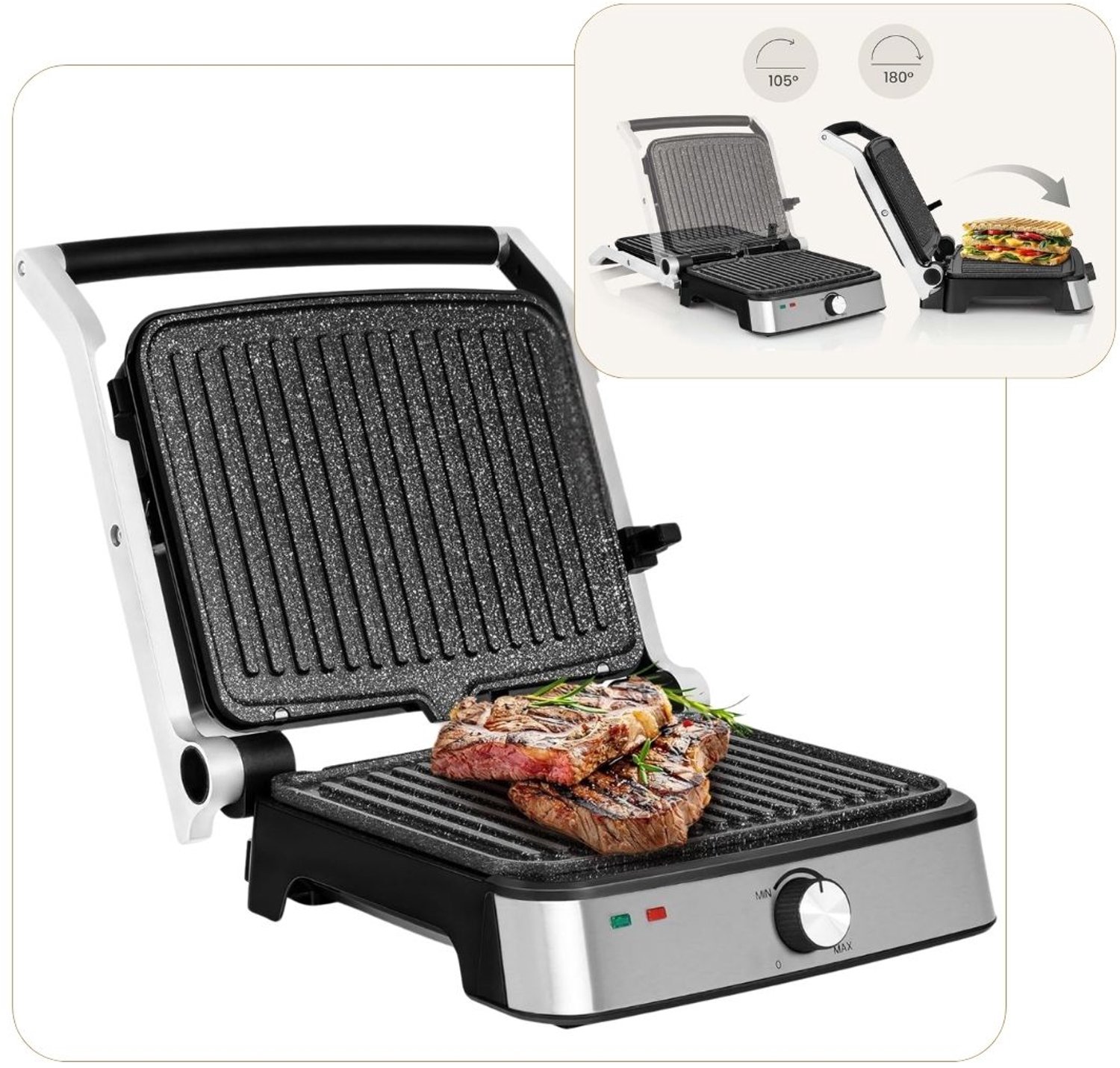 Elektrische Grill - Contactgrill Panini - Snelle Maaltijden - Dubbele Grill Oppervlak - Zwart