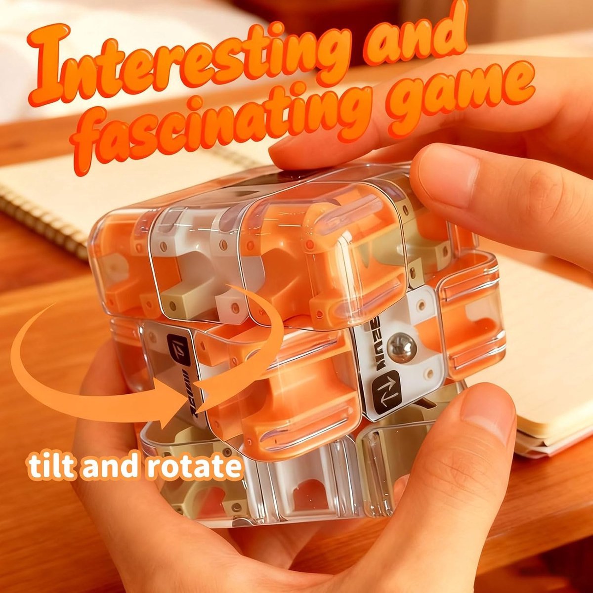 casalora - Doolhof spel - Rubiks kubus - Educatief speelgoed - 3D Labyrint Kubus Puzzel - Fun Maze Rolling Cube - Breinbreker voor Stressverlichting, Logisch Denken en Fijnmotoriek - 3D Doolhof voor Kinderen en Volwassenen - Oranje kleur