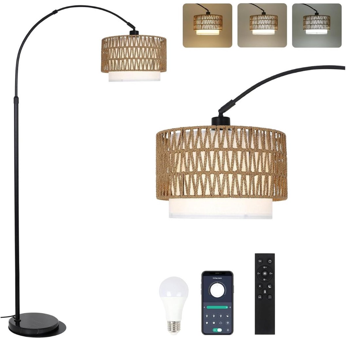 Booglamp - Vloerlamp - Booglampen Dimbaar - Zwart/Beige - 43cm x 33cm x 18cm