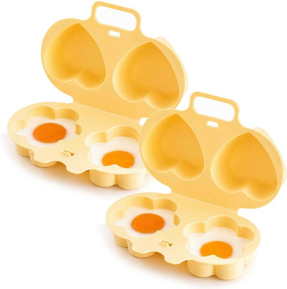 2 stuks Eierkoker - bloem‑ en hartvorm - Magnetron Eierkoker - Eierstoompan - Eipocheerder - Kook Er Twee Tegelijk - Egg Poacher - Hittebestendige Koker - 18x12x3cm