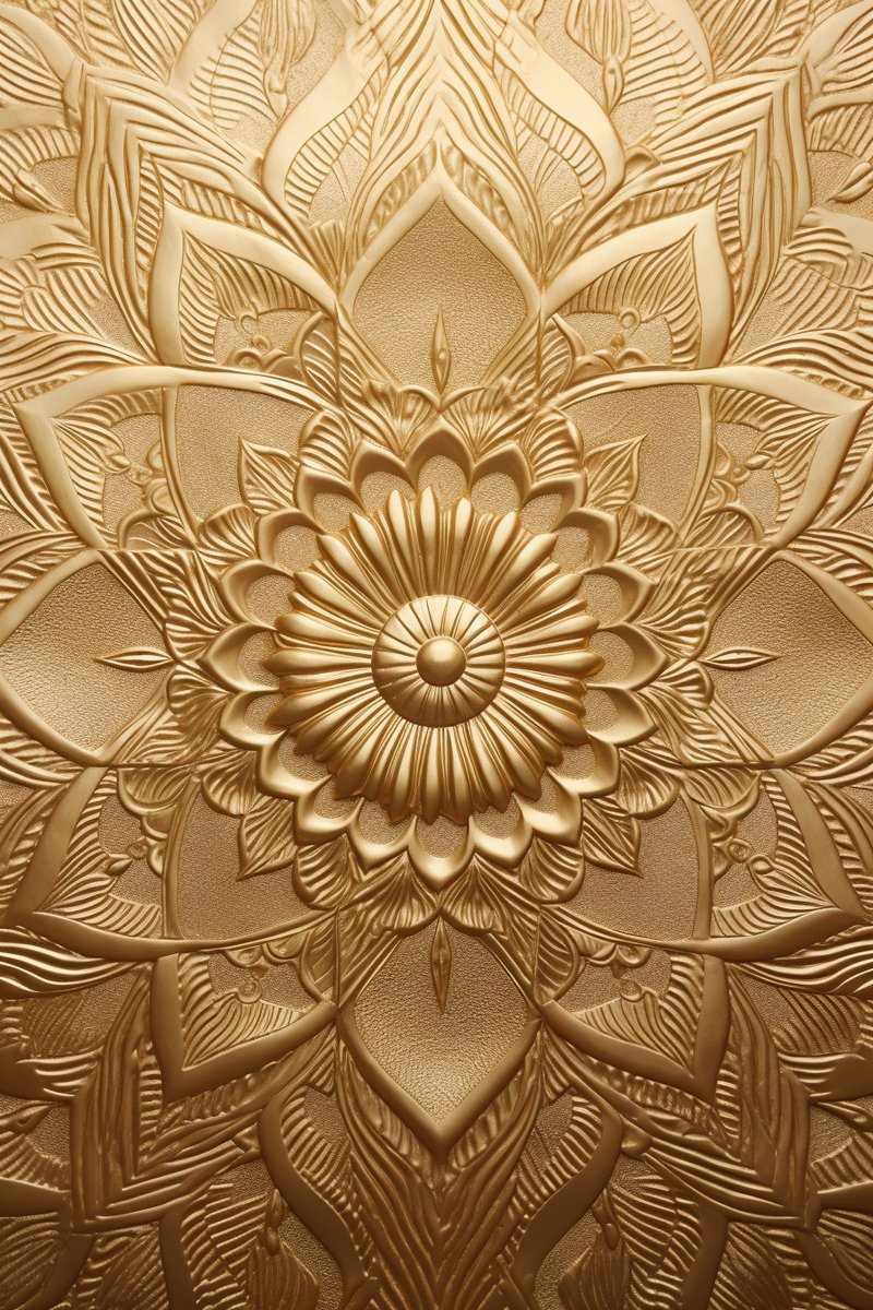 Gouden Mandala Poster - Meditatie - Mandala Metaal - Abstract - Sfeer - Mandala - Meditatie - Massage - posters - formaat 70x100cm - Woondecoratie - L926CW