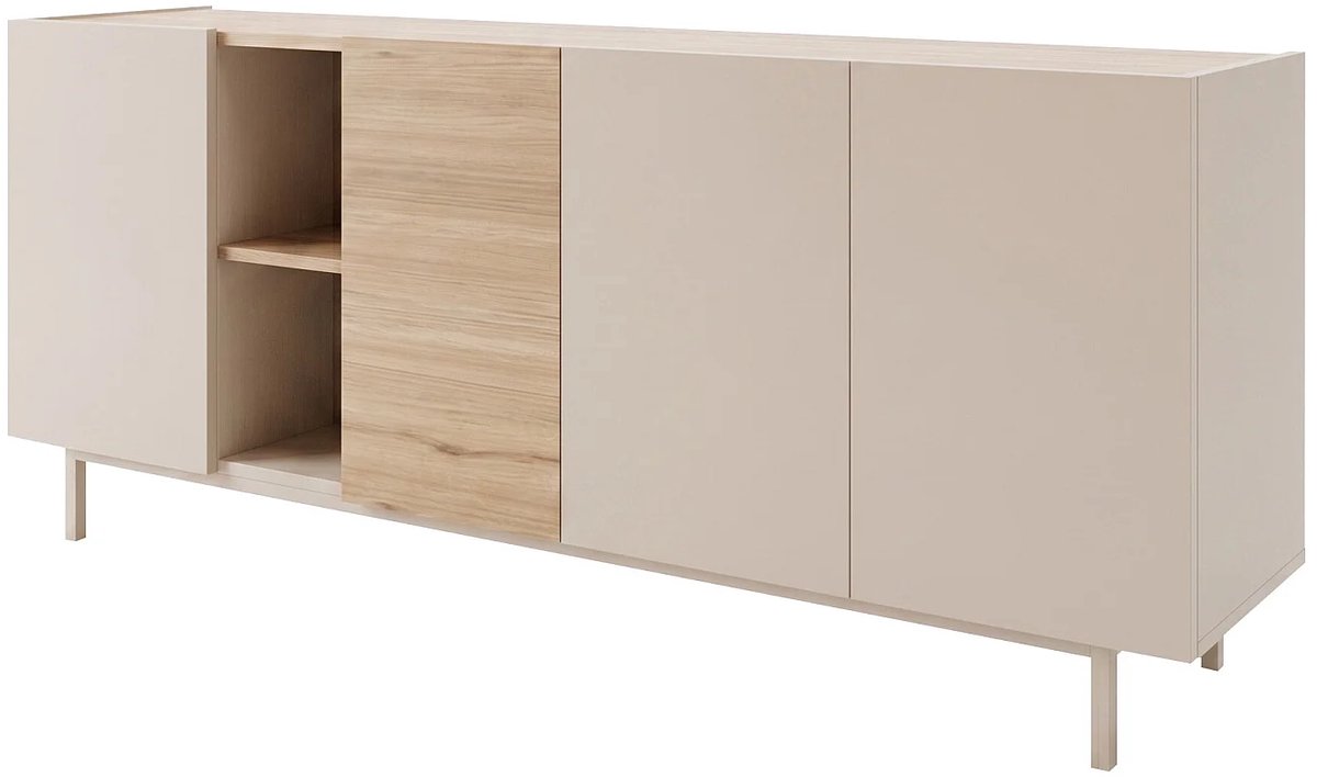 Vente-unique Buffetkast met 4 deuren en 2 nissen - Beige en natuurlijk licht - REYALA