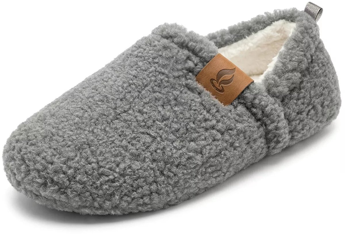 Budino® Teddy Warme Pantoffels - Warme Sloffen - Gevoerde Sloffen - Huissloffen - Dames en Heren - Grijs - Maat 42/43
