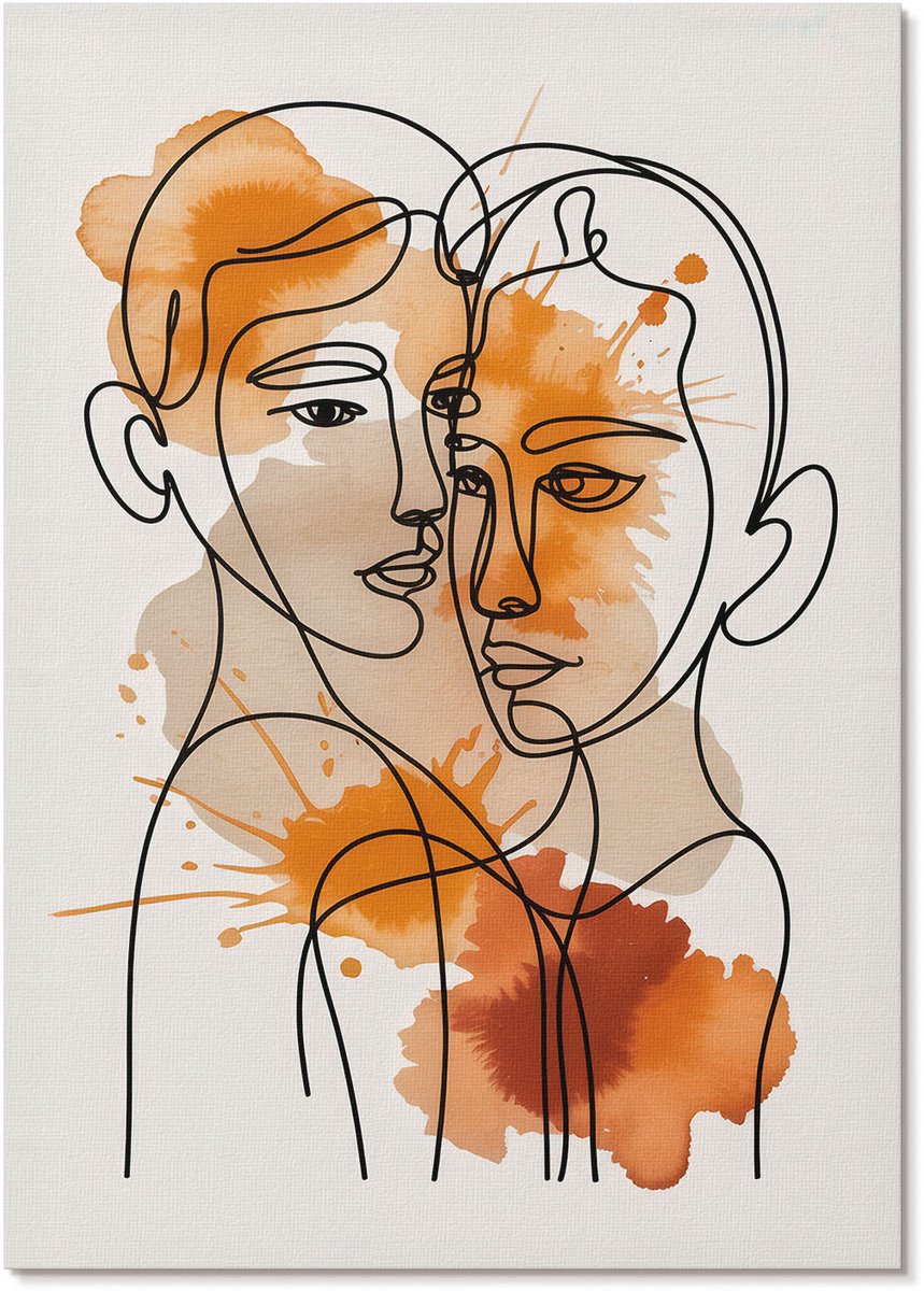 Tulup Canvas Poster Polycanvas - Abstract Portret, Lijntekening - A4 - Oranje Poster - Rechthoek - Kunstposter - Woonkamer, Slaapkamer, Kantoor - Expressief