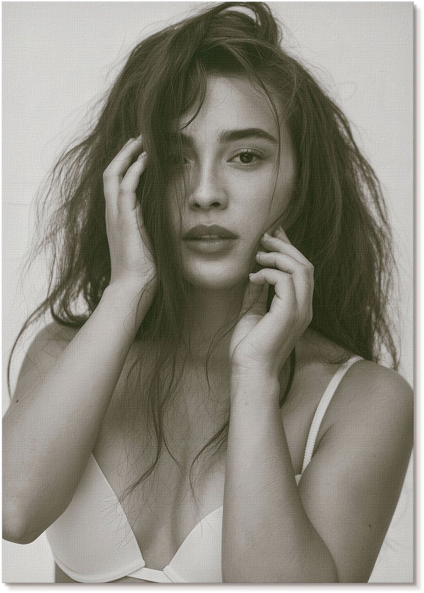 Tulup Polycanvas Wandposter - Elegant Portret, Fotografie - A4 - Zwart-wit Patroon - Rechthoek - Canvasposter - Woonkamer, Slaapkamer, Kantoor - Klassiek