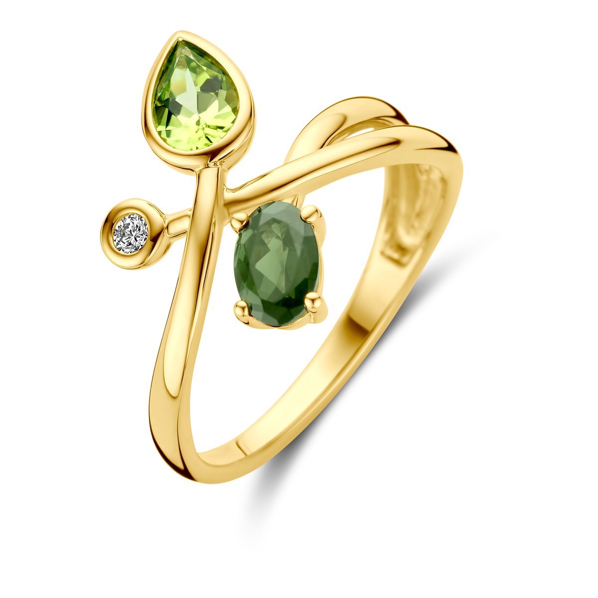 Ring Groen Toermalijn, Peridot En Diamant 0.03Ct H Si 14K Geelgoud