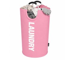 BOTC Wasmand - Waszak - Laundry basket - Wassorteerder - 38x63 cm - waszak vouwbaar - draagbaar wasbox - Roze