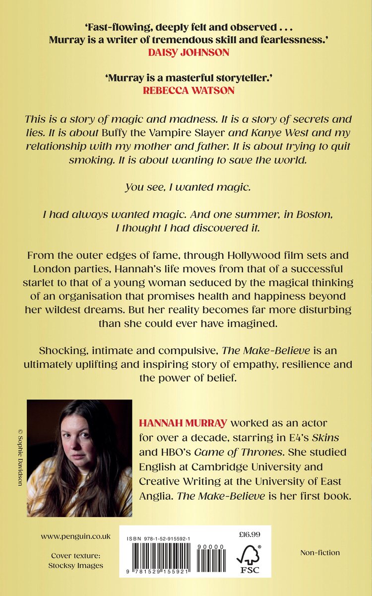 Boekomslag van 'The Make-Believe' met een foto van actrice Hannah Murray op de linkeronderhoek.