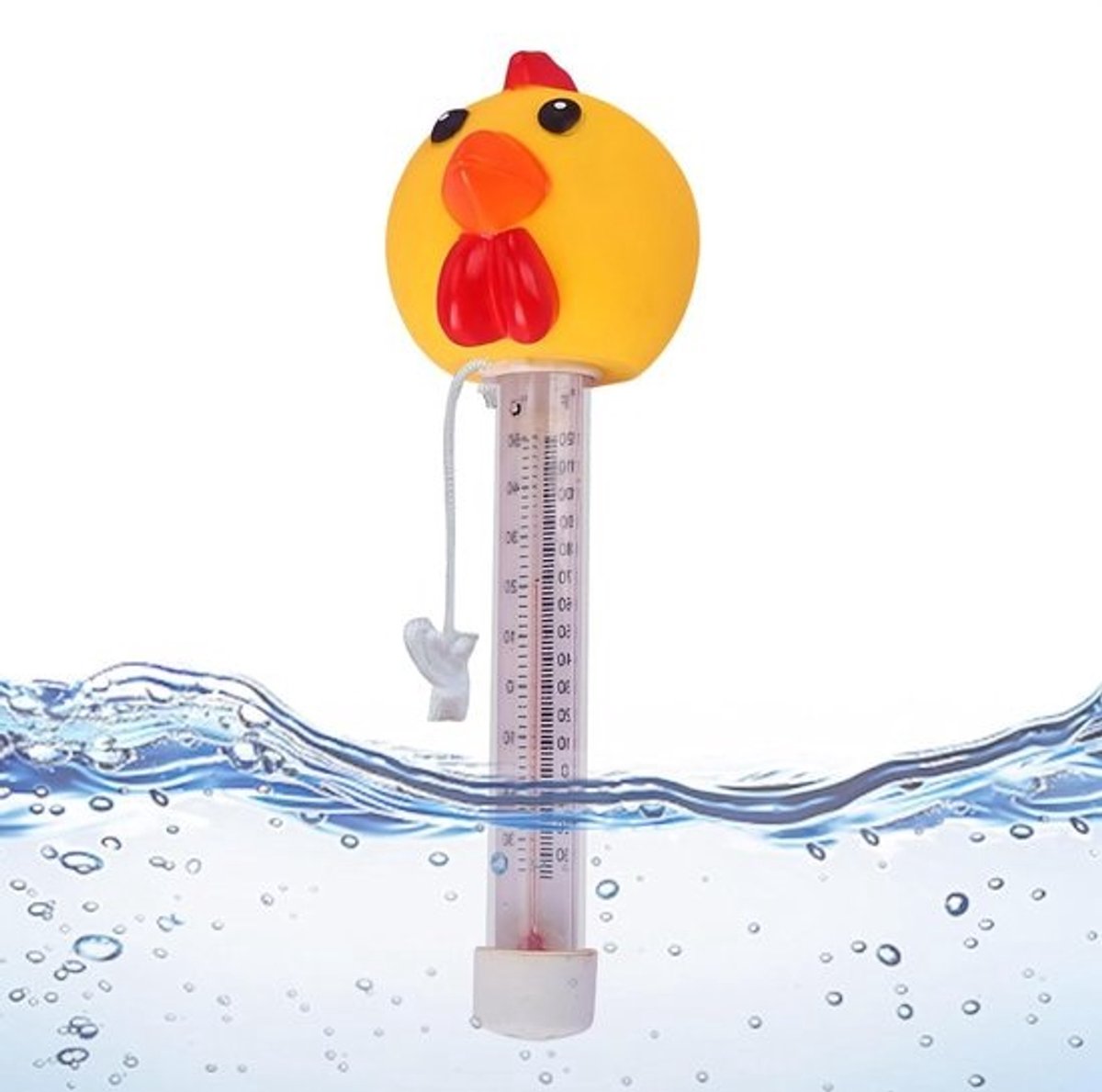 Zwembadthermometer Kuiken - Watertemperatuurmeter Drijvend - Water Temperatuur Meten - Glycerine Gevuld - 24 cm Lengte - Geel