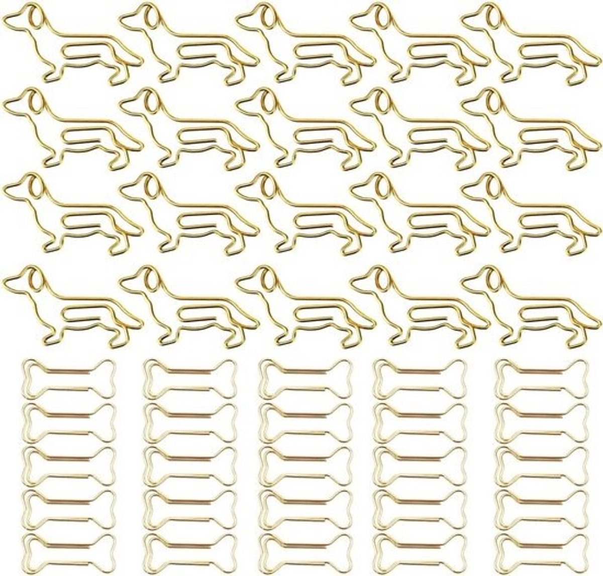 Paperclips in teckelvorm, 40 stuks, metalen bladwijzers voor kantoor en school, dierenmotief, goudkleurig