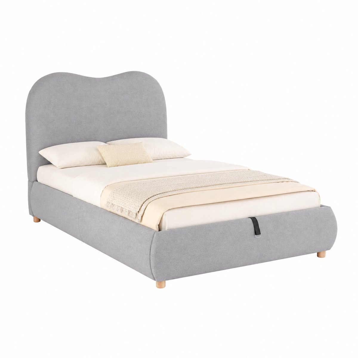 WUVRIE Gestoffeerd bed 90x200 cm met hydraulische opbergruimte, lattenbodem en hoofdbord, grijs