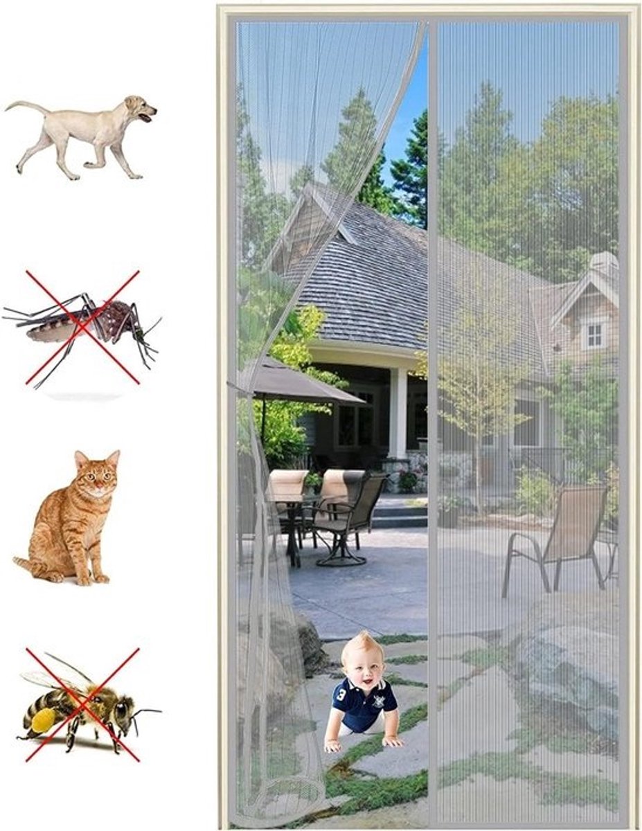 Magnetische Hordeur - Vliegendeur Gordijn - Insecten Buiten Houden - Versterkte Bovenkant - 135 x 230 cm - Grijs