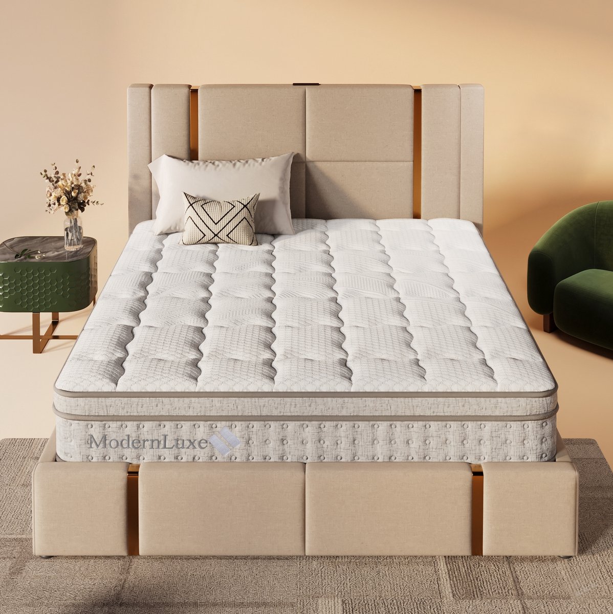 REDOM Matras - 7-zones pocketvering - Kaltschuim comfortlaag - Anti-allergisch - Voor volwassenen - Polyester - Wit - 180 x 200 x 25 cm
