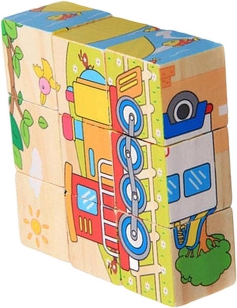 Houten Kubuspuzzel - Cognitief Speelgoed - Geheugentraining - Zachte Randen - 15 x 13 cm - Middengeel