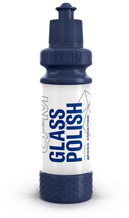 Gyeon Q²M GlassPolish 120ml, een donkerblauwe fles met witte tekst.