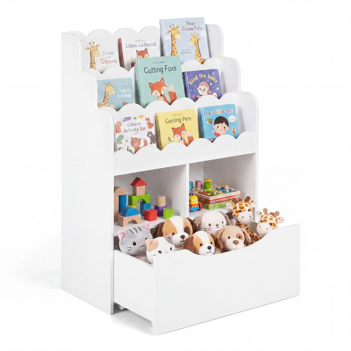 COSTWAY Kinderrek met 5 vakken en lade op wielen (wit)