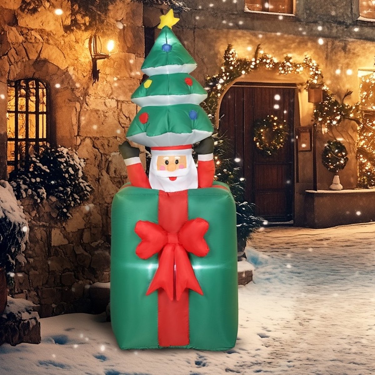 MODFU - Opblaasbare Kerstdecoratie - Kerstman - Led Verlichting - Polyester - Rood Groen