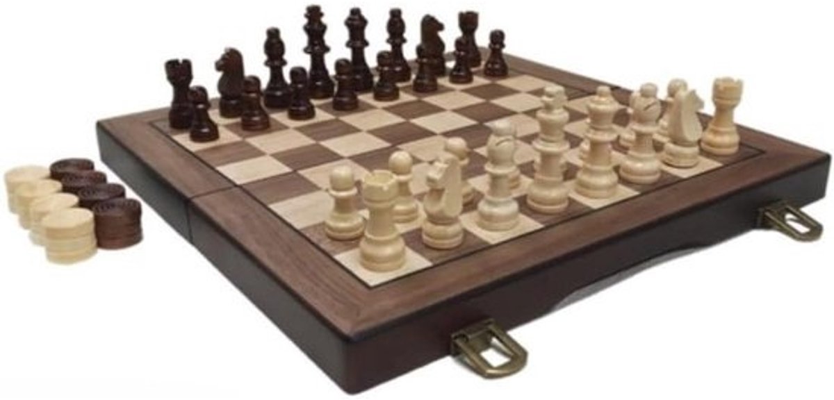 Houten Schaakset - Schaakspel Bordspel - Intelligentie Verbeteren - Magnetische Stukken - 29x29cm - Houtkleur