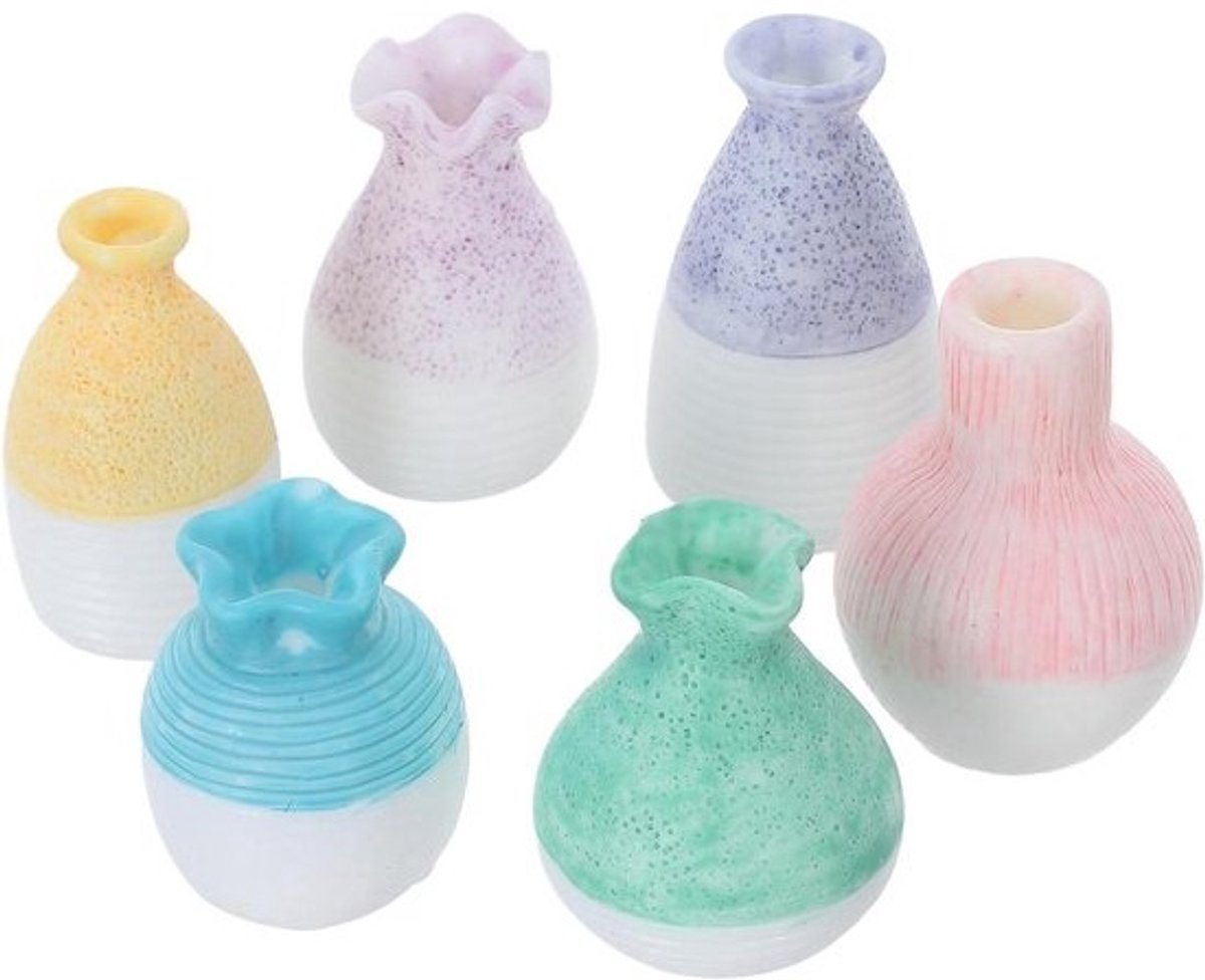 Miniatuur Bloemenvazen - Kleine Vaasjes Decoratie - Poppenhuis Decoratie - Hars Constructie - 4.2 cm - Diverse kleuren