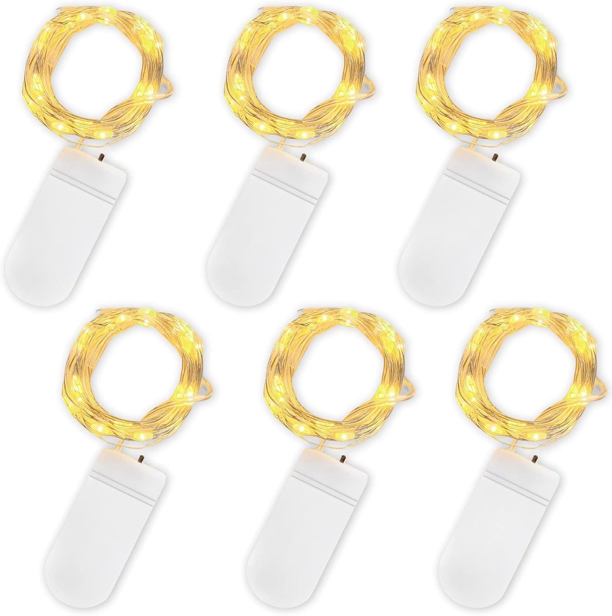 Lichtsnoer 2m - 6 stuks 20 LED - Op Batterijen - IP65 Waterdicht - Warmwit - Kerst