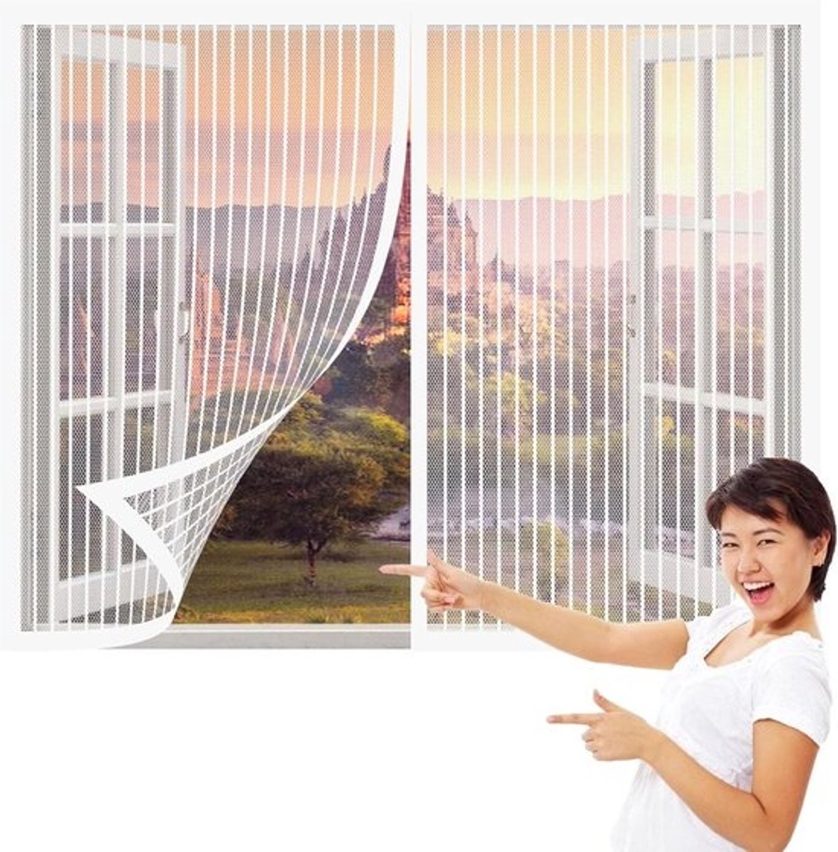 Muggennet Raam - Vliegenraam Hor - Insecten Buiten Houden - Magnetische Sluiting - 170x156 cm - Wit
