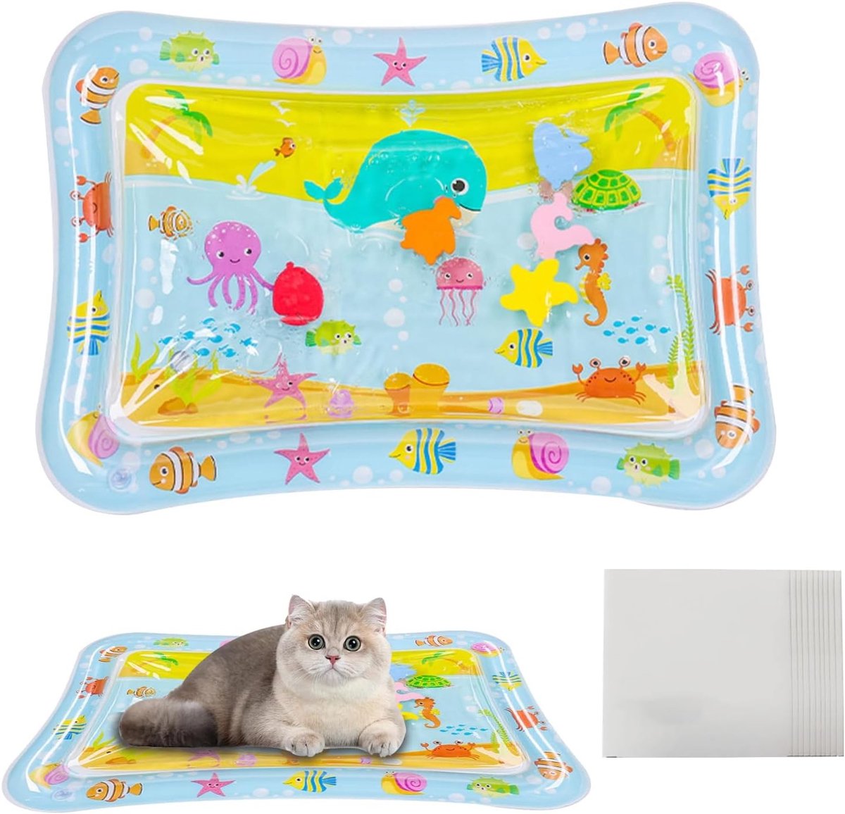 Water Speelmat voor Katten met 10 Stukken Pool Patches - Dikke, Ronde Watermat voor Koele en Comfortabele Speeltijd, Inclusief Water Sensor Functie