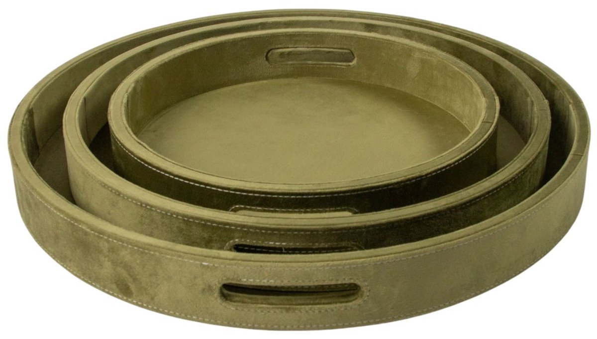 Dienbladen rond fluweel appel groen dia 30, 38, 45 cm (set of 3)